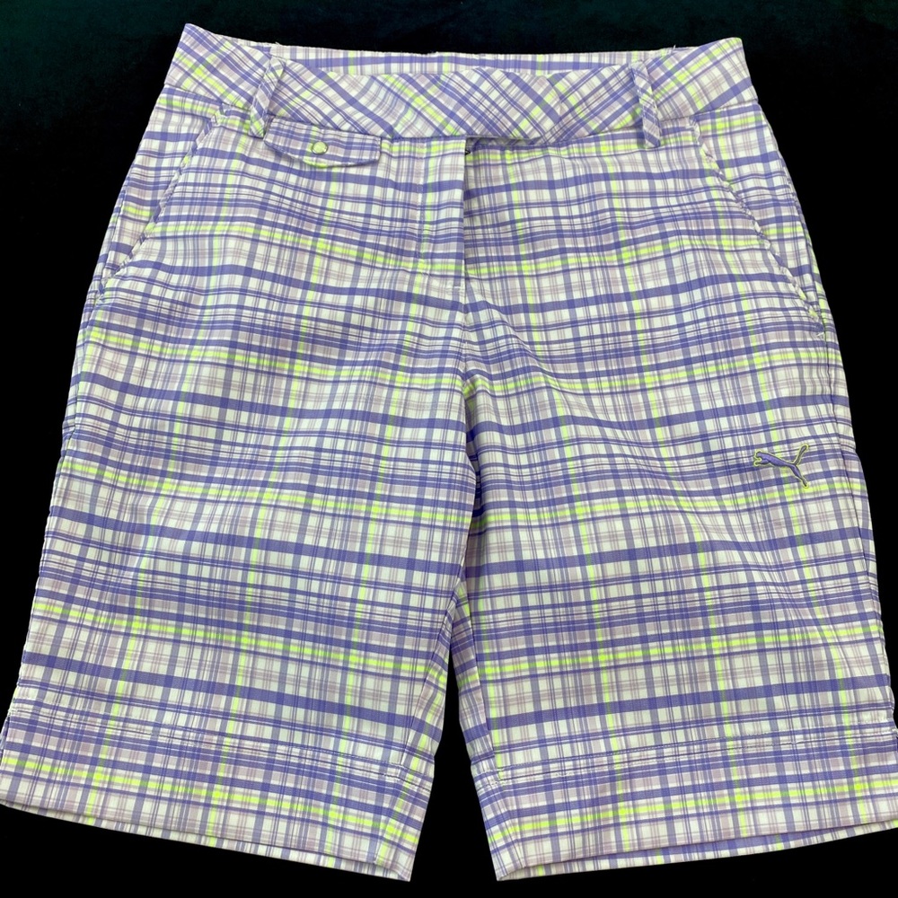 Puma Golf Plaid Tech Shorts Size 4 - Picture 3 of 9